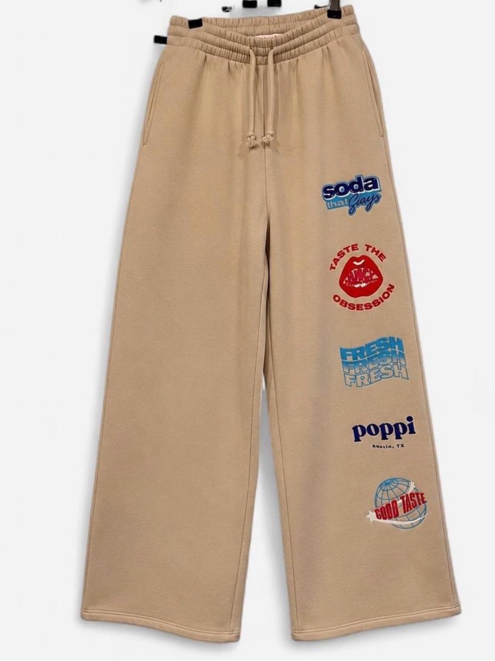 Poppi Stay Juicy Wide Leg Graphic Sweatpants Beige XS